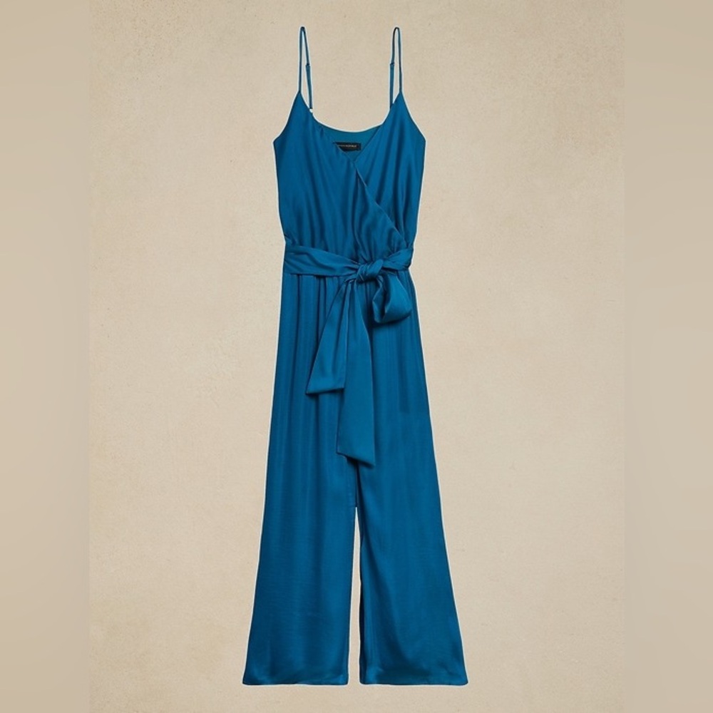 NWT Banana Republic PETITE SATIN WIDE-LEG CROPPED JUMPSUIT Size 4P